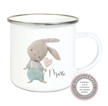 Becher Tasse Emaillebecher Hase Wunschname, Einschulung KITA Dankeschön, Abschied, Jubiläum, Geschenk, von Lüttentüddel®